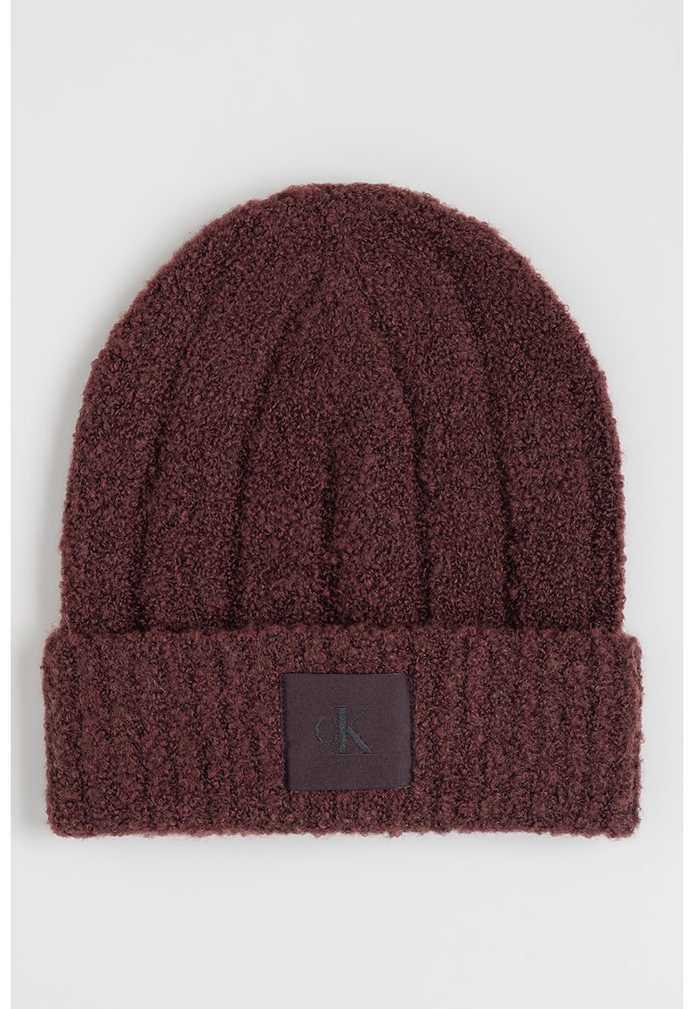 Caciula din amestec de lana cu model boucle si aplicatie monograma