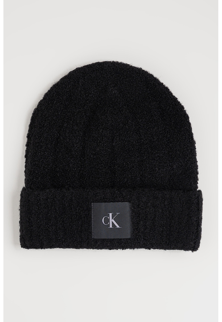 Caciula din amestec de lana cu model boucle si aplicatie monograma