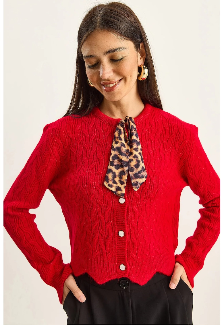 Pulover dama - HiCCUP - cardigan tricotat - rosu - tricot -