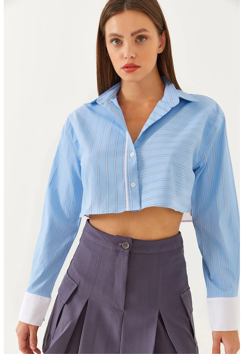 Camasa crop HiCCUP - dungi - albastru deschis - textil
