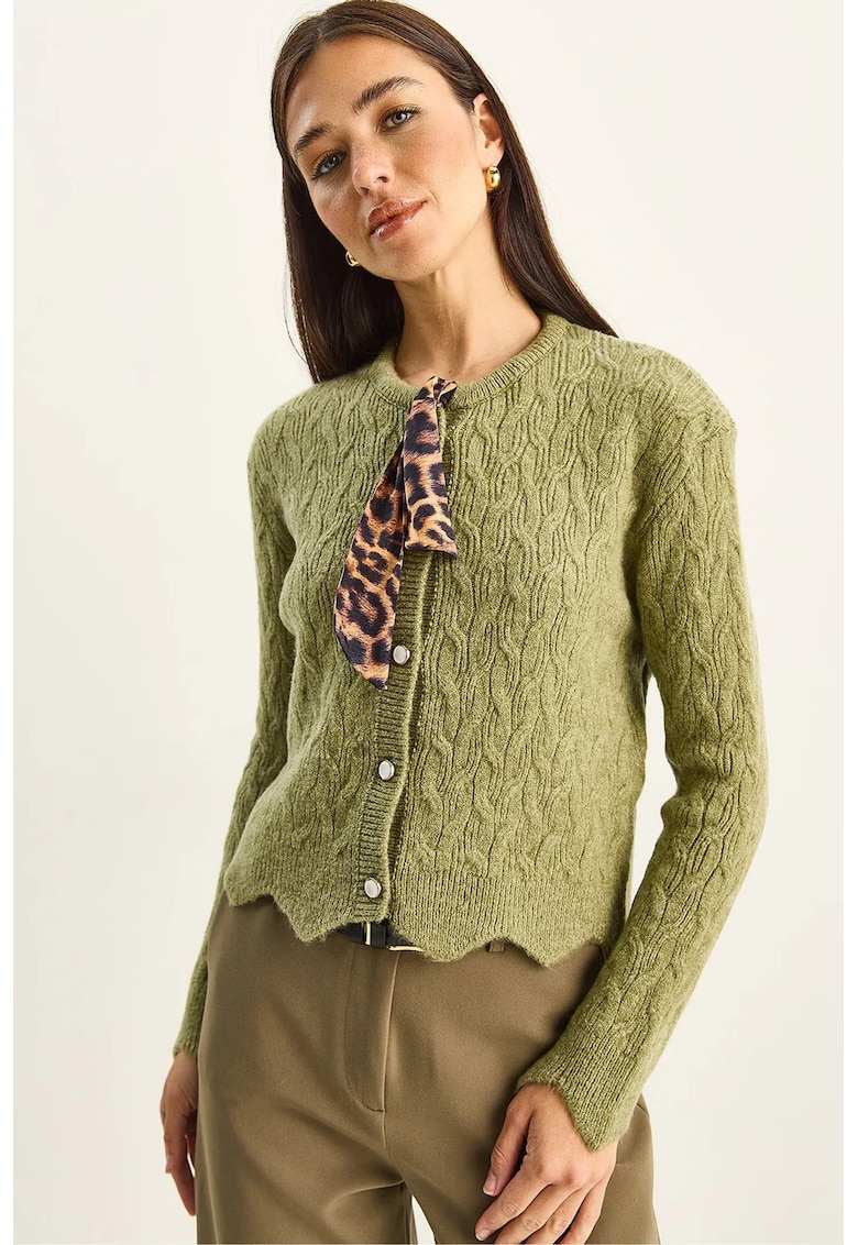 Cardigane - Femei - LUCCI Textured Knitwear Cardigan - Verde lime -