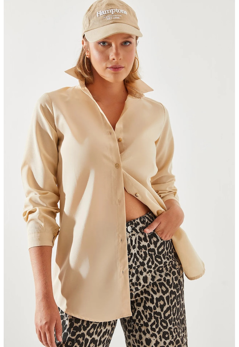 Camasa dama - camasa cu nasturi din poplin - bej - bumbac