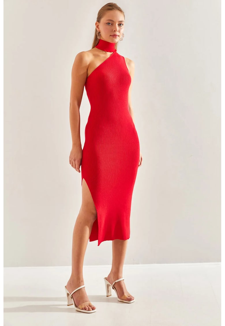 Rochie midi - HiCCUP - cu decupaje - rosu - viscoza/poliester -