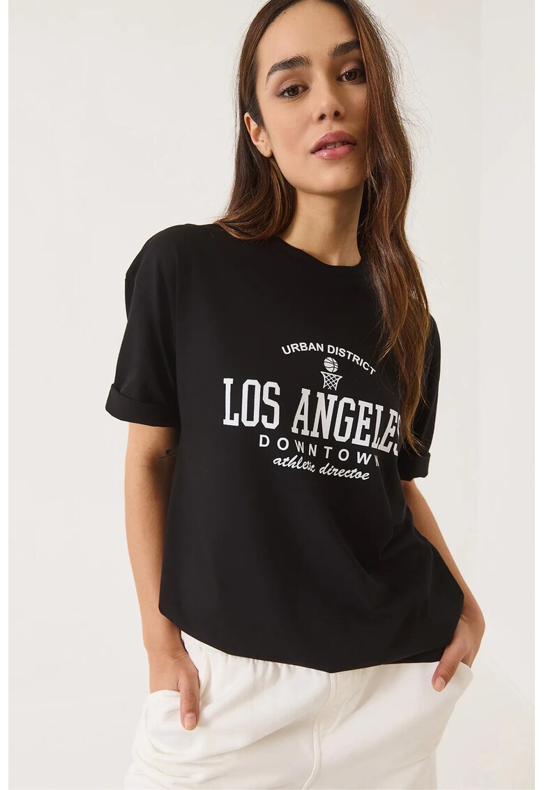 Tricou dama - HiCCUP - tricou supradimensionat cu imprimeu - negru - jerseu