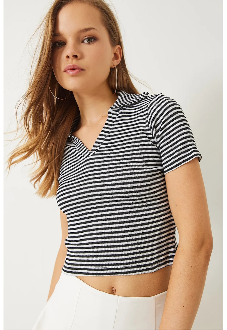 Tricou dama HiCCUP - crop - dungi - multicolor - jerseu