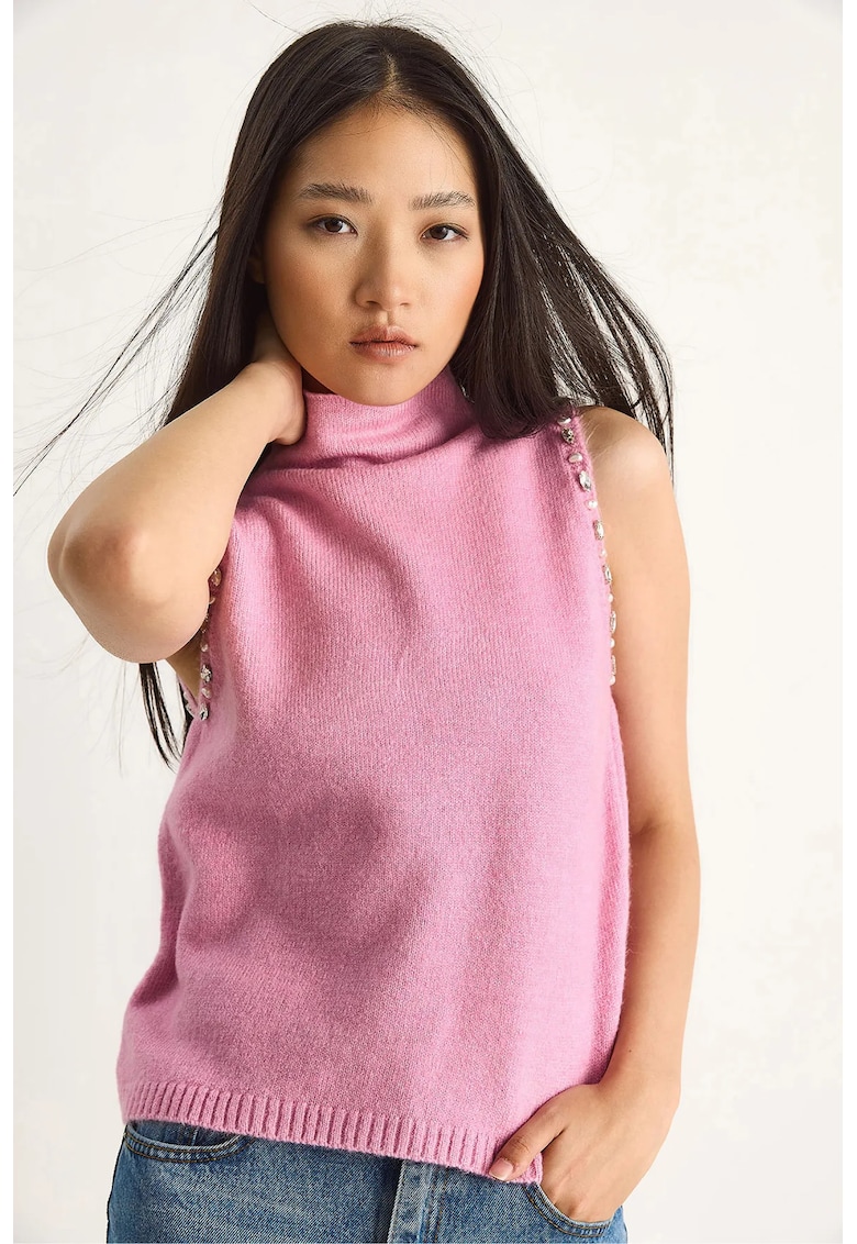 Bluze - Comerciant Femei - Bluza cu guler LUCCI cu detalii perlate - Garoafa roz -