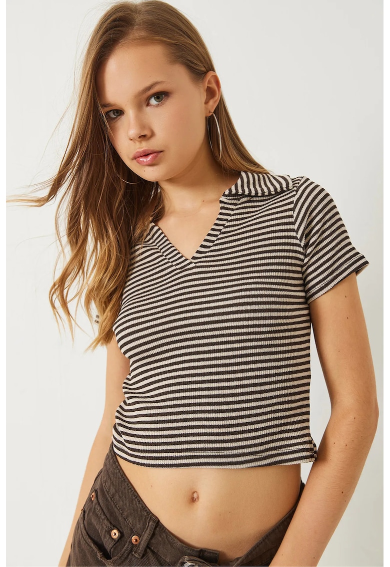 Tricou dama HiCCUP - crop - dungi - multicolor - jerseu