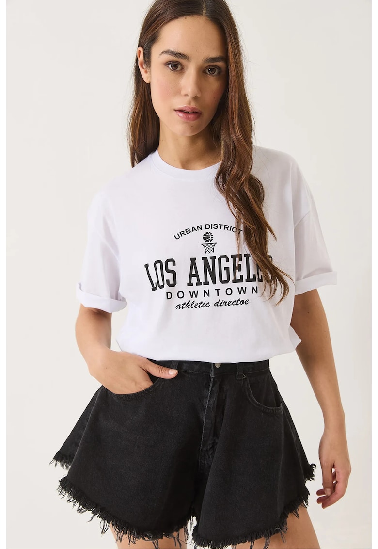 Tricou dama - HiCCUP - supradimensionat - imprimeu - alb - jerseu