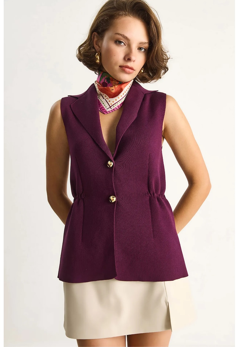 Veste - Femei - LUCCI V-Neck Fitted Waistcoat - Rosu Burgund -