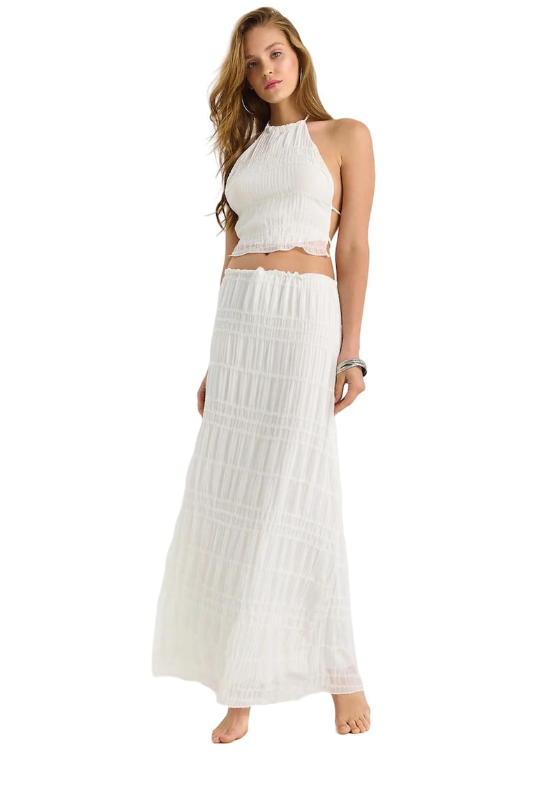 Coord din doua piese - Femei - Set de doua piese din tul texturat cu dungi - Alb -