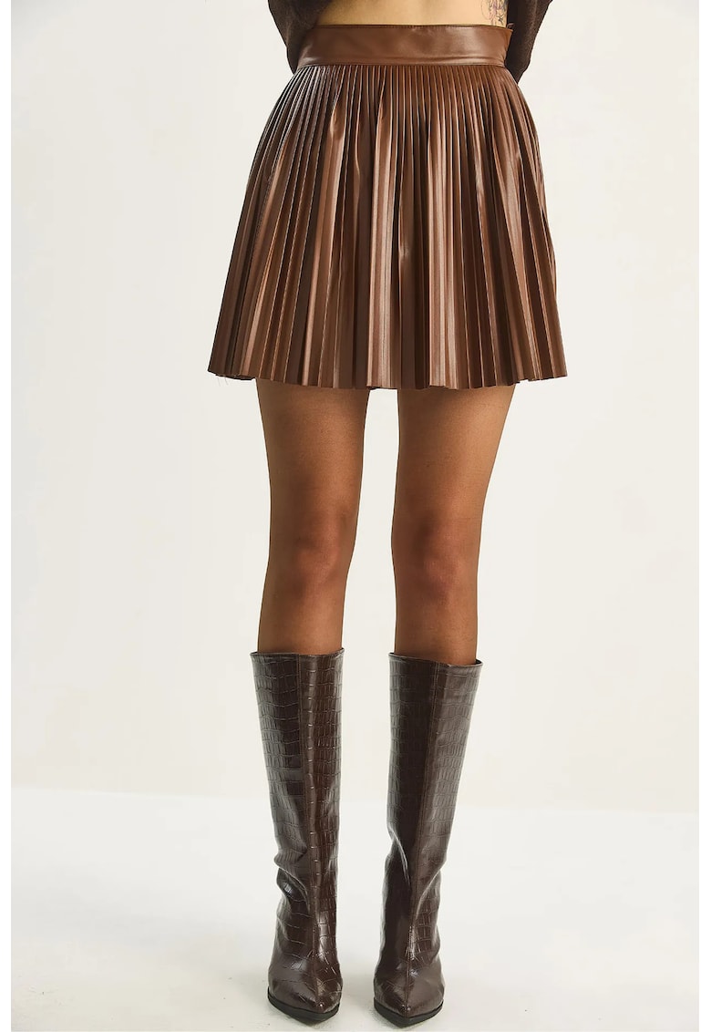 Fusta mini plisata - HiCCUP - textil - maro