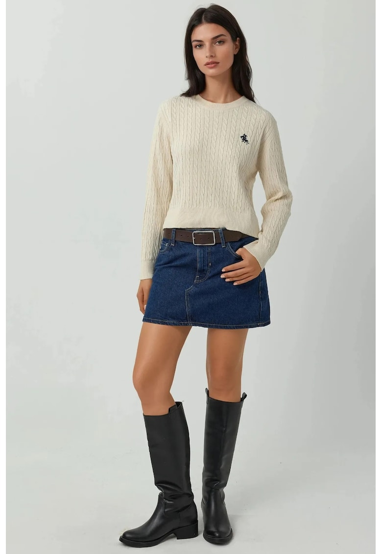 Pulover dama - brodat cu model impletit - alb - tricot