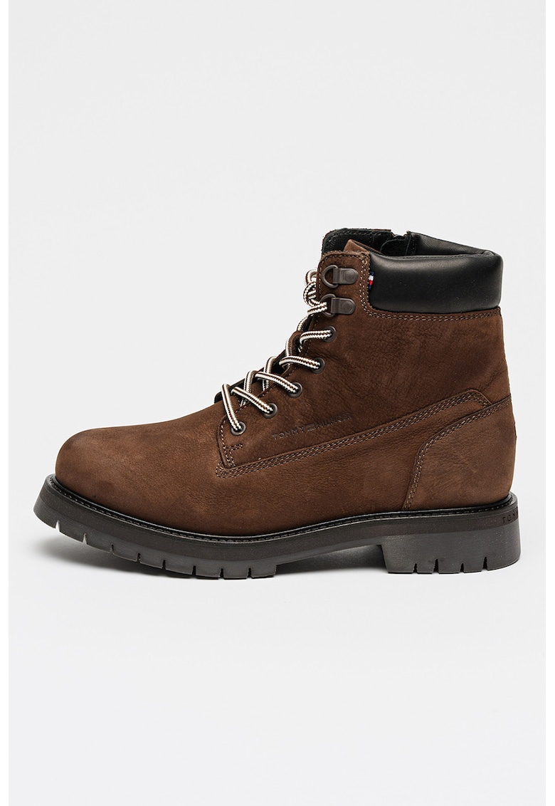 Ghete din piele intoarsa si piele - Maro cognac