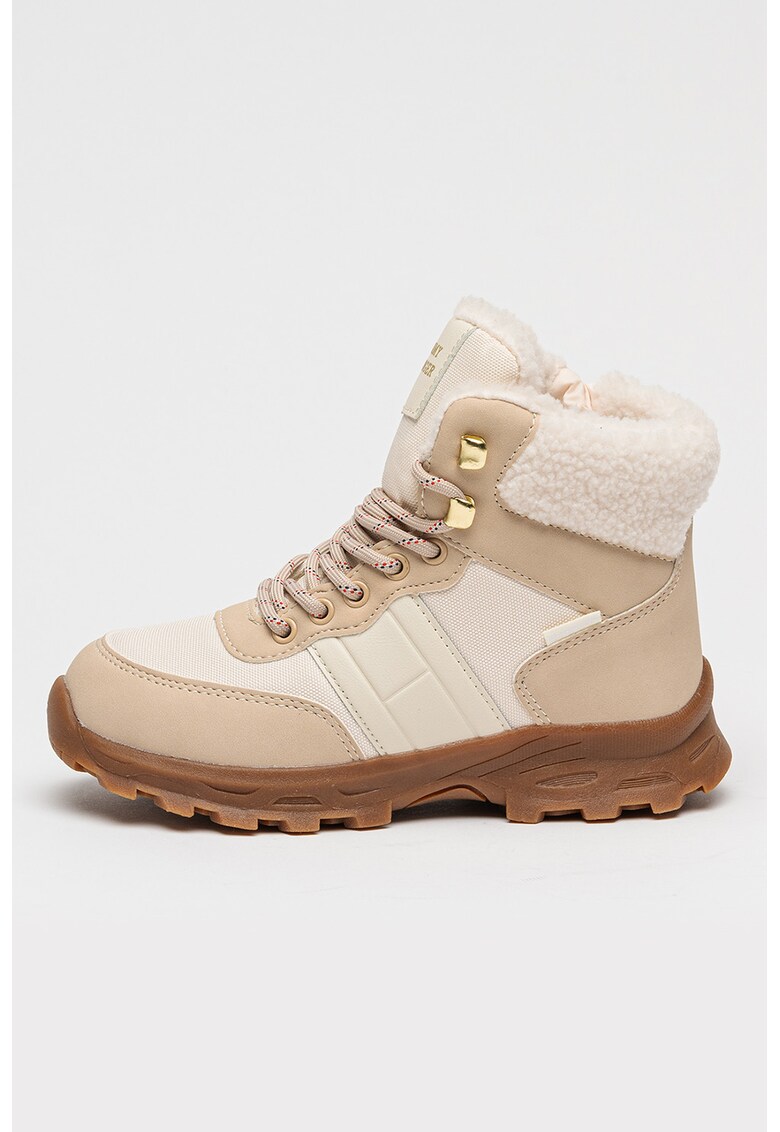 Ghete cu blana sintetica si sireturi - Bej/Alb murdar