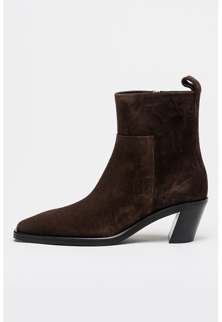 Botine din piele intoarsa cu fermoar