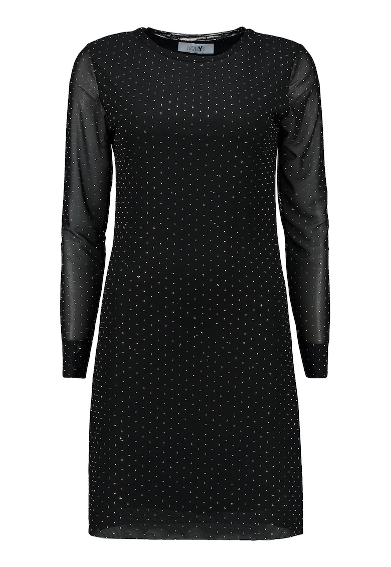 Rochie stralucitoare cu maneci semitransparente - Negru/Argintiu