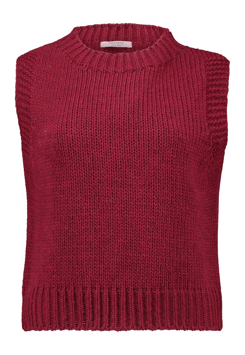 Pulover din amestec de lana fara maneci - Rosu inchis