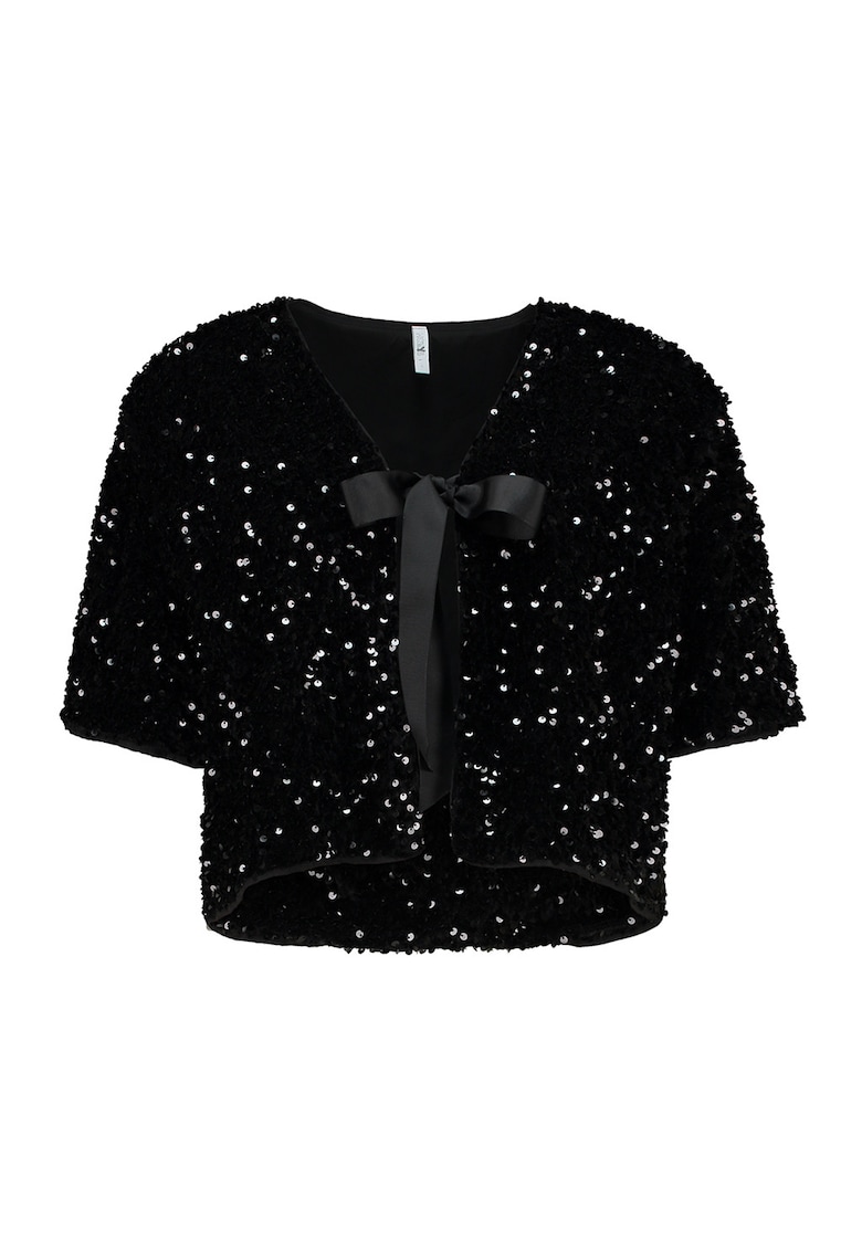 Bluza cu aplicatii cu paiete si aspect stralucitor - Negru/Argintiu