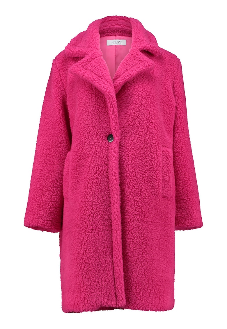 Palton din material teddy cu buzunare