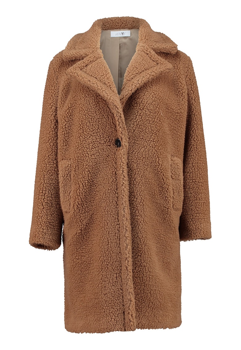 Palton din material teddy cu buzunare
