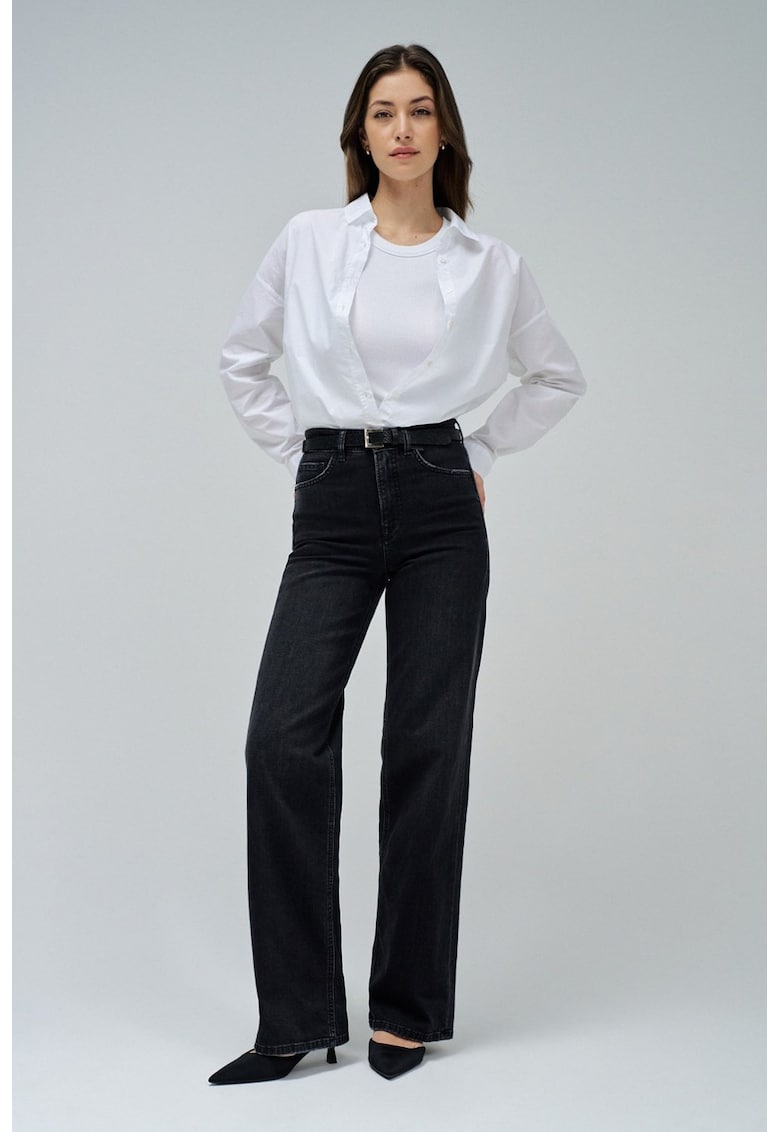 Blugi cu croiala ampla si talie inalta - Negru
