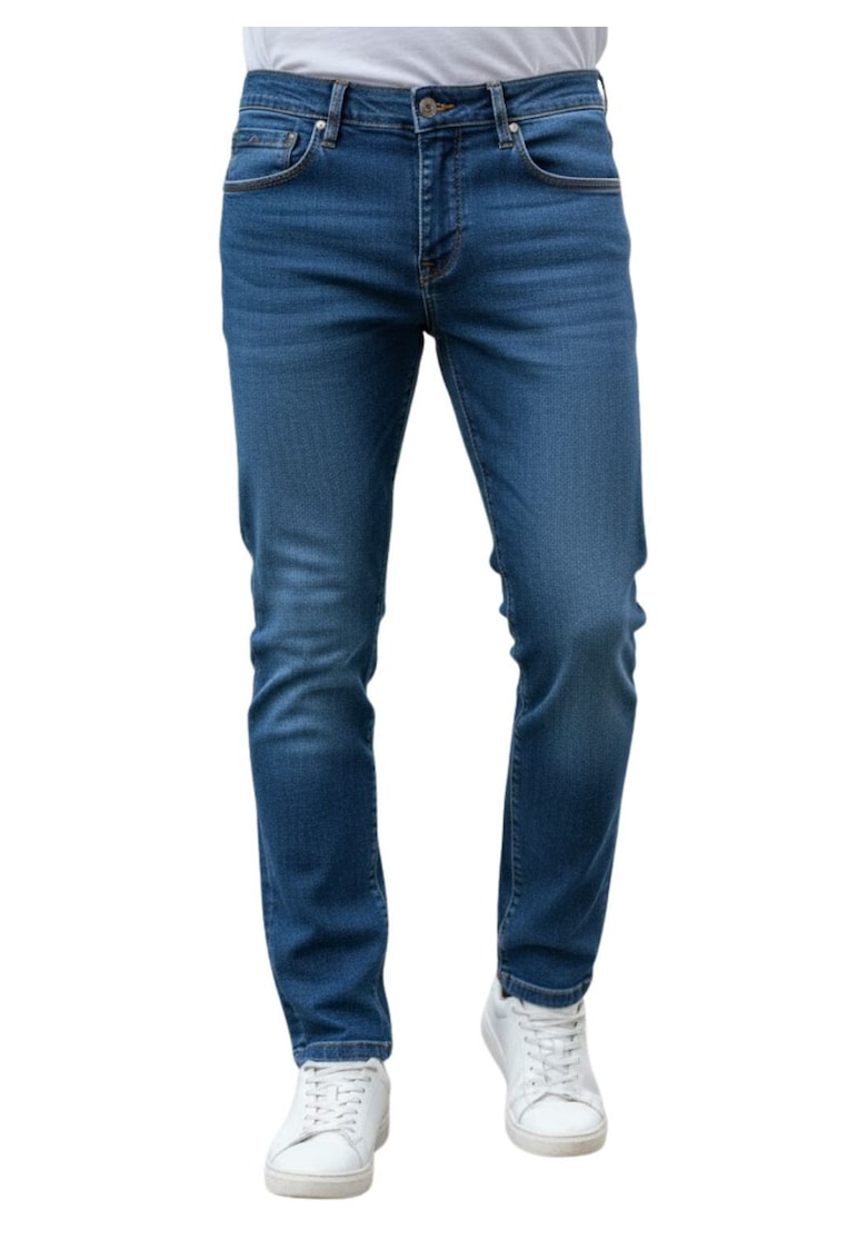 Blugi slim fit cu talie inalta -