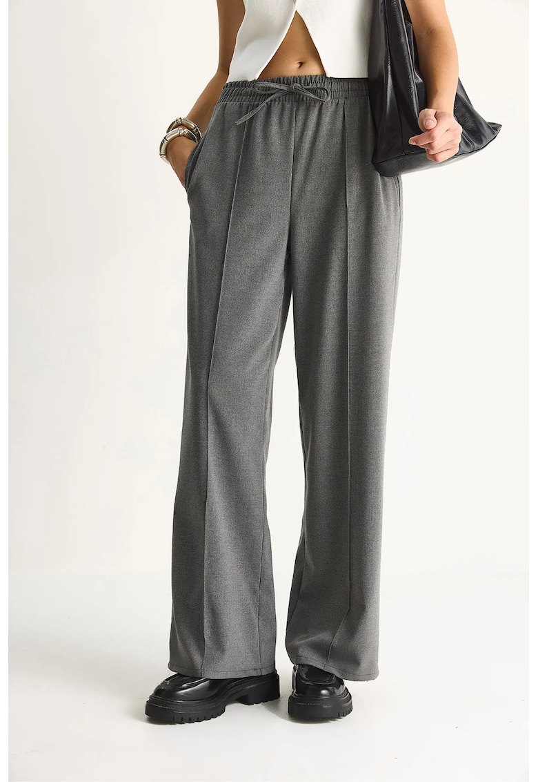 Pantaloni dama HiCCUP - talie inalta - croiala dreapta - textil - gri