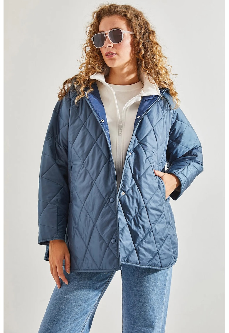 Geaca matlasata supradimensionata - gluga - albastru Oxford - textil