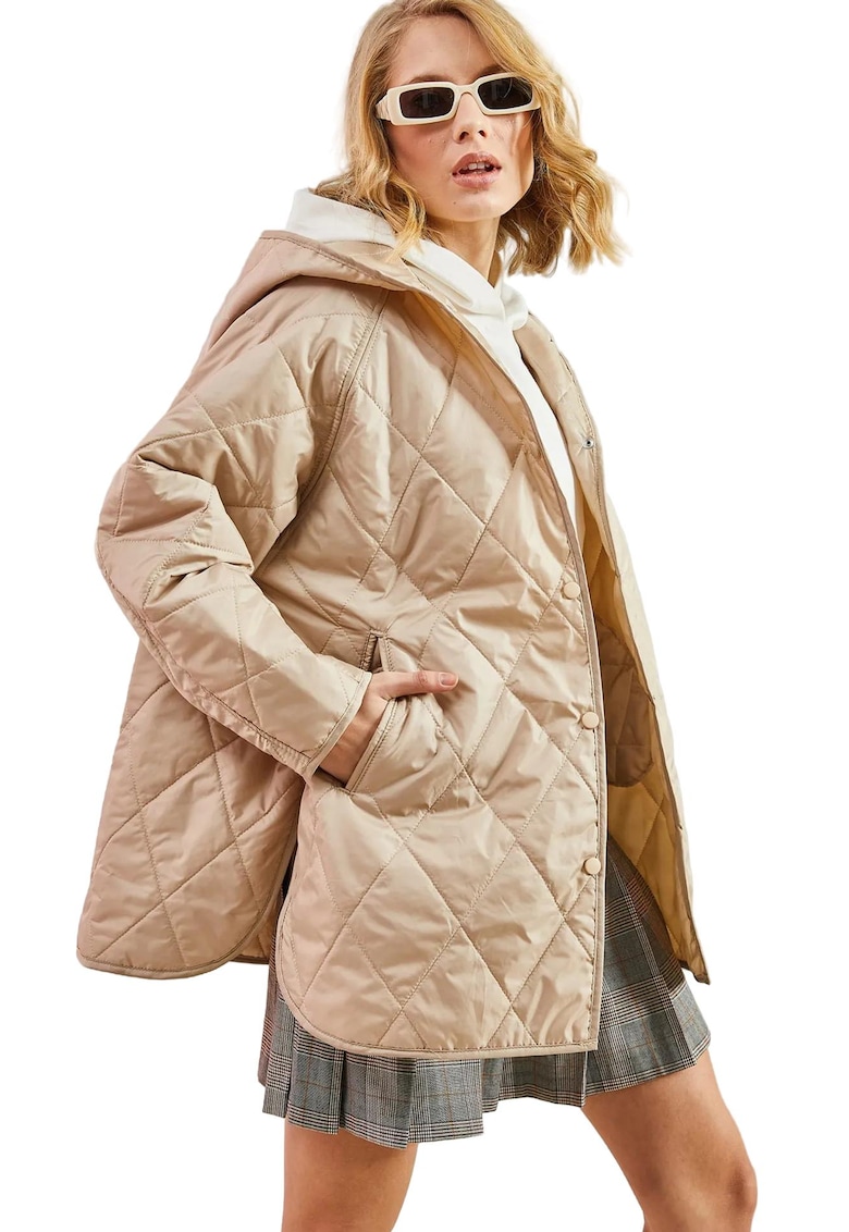 Geaca matlasata supradimensionata - bej - textil