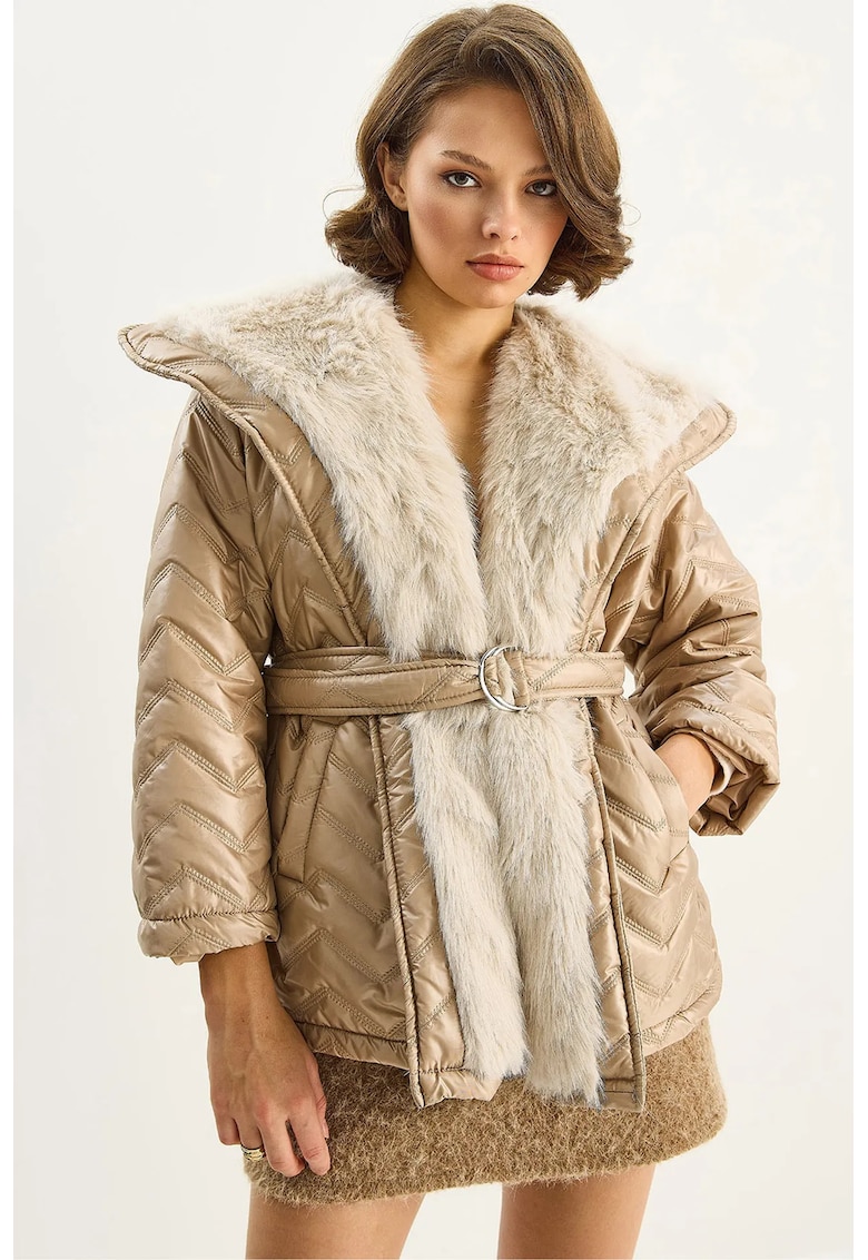 Paltoane si paltoane cu puf - Femei - LUCCI Kapuca Faux Fur Detailed Jacket - Bej Natural -