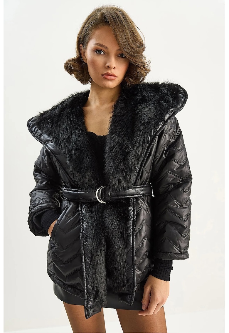 Paltoane si paltoane cu puf - Femei - LUCCI Kapuca Faux Fur Detailed Jacket - Negru -