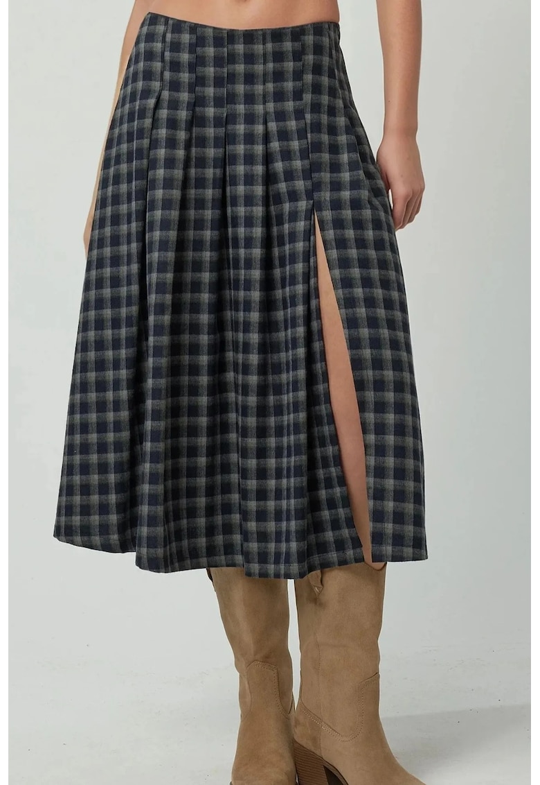 Fusta - Midi - Talie inalta - Albastru - Textil