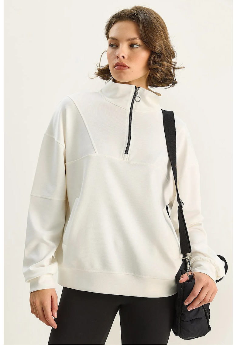 Bluza dama - HiCCUP - tricotat - guler cu fermoar - croiala relaxata - ivory natural - textil