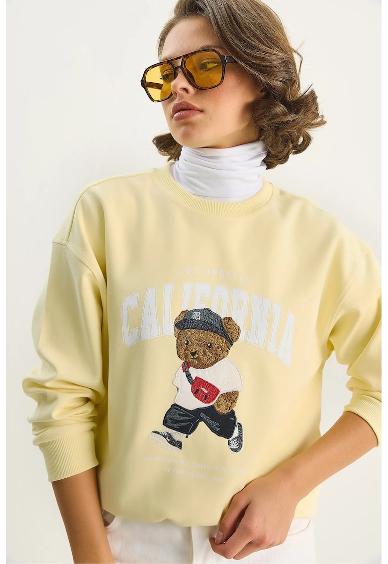 Bluza dama - HiCCUP - cu guler rotund - maneca lunga - galben chihlimbar - textil