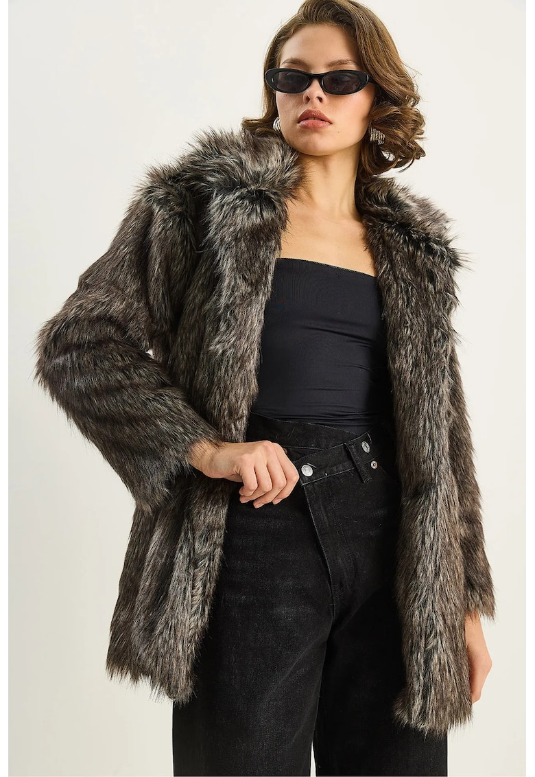 Palton dama haina din blana artificiala - multicolor - textil