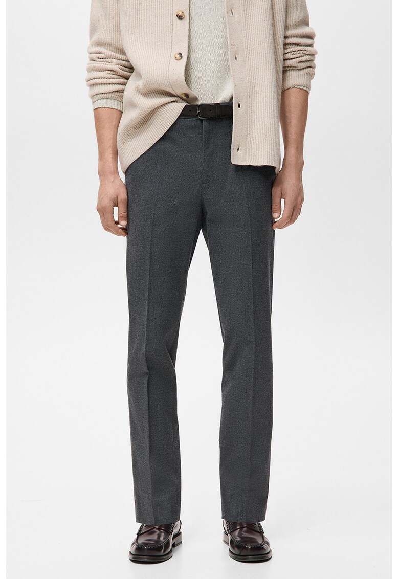 Pantaloni slim-fit cu pliuri - Gri melange