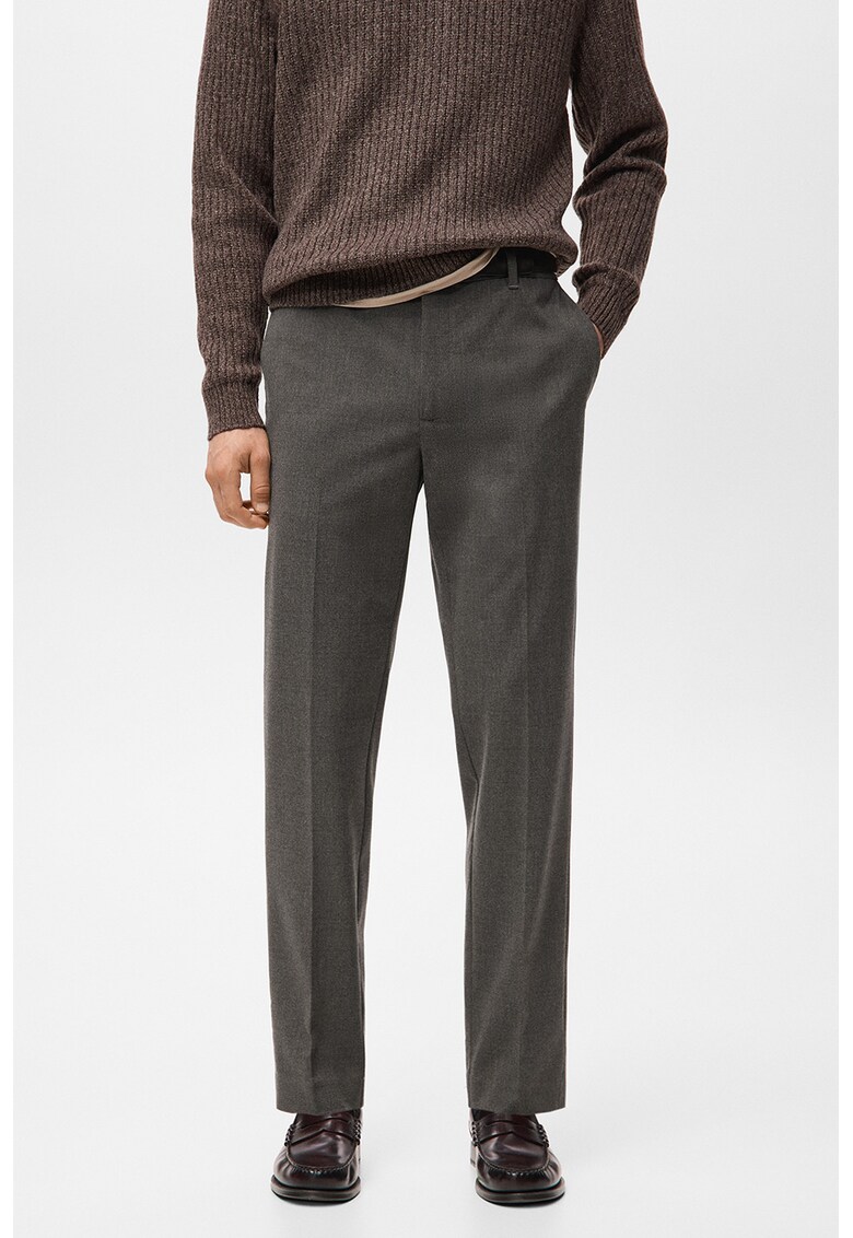 Pantaloni cu talie medie si pensa - Albastru/Gri inchis