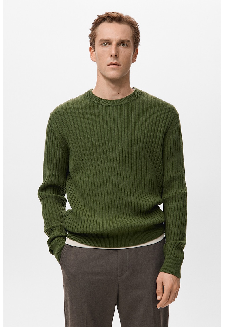 Pulover striat din amestec de lana - Kaki pal