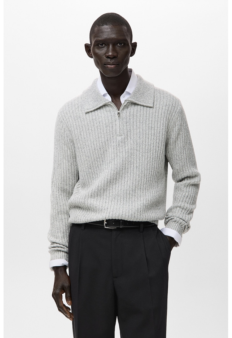 Pulover tricotat polo - Gri deschis