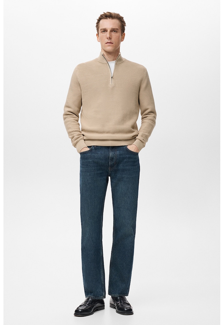 Pulover din bumbac cu fermoar scurt - Bej