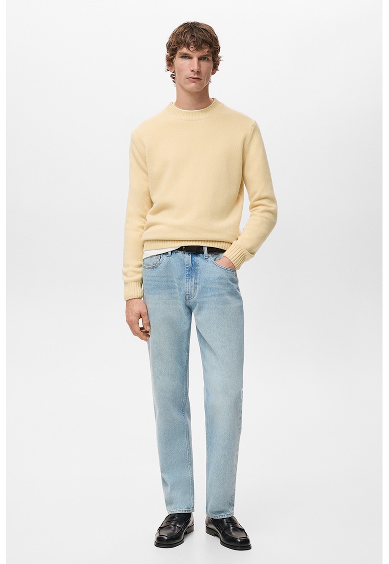 Pulover din lana cu decolteu la baza gatului - Maro nisip