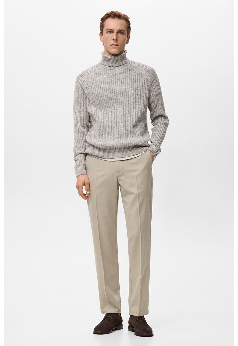 Pulover din amestec de lana cu guler inalt - Gri deschis melange
