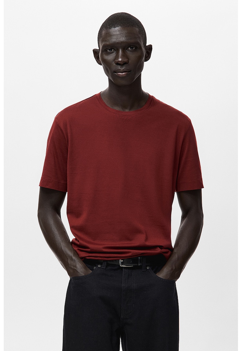 Tricou din bumbac cu decolteu la baza gatului - Rosu inchis