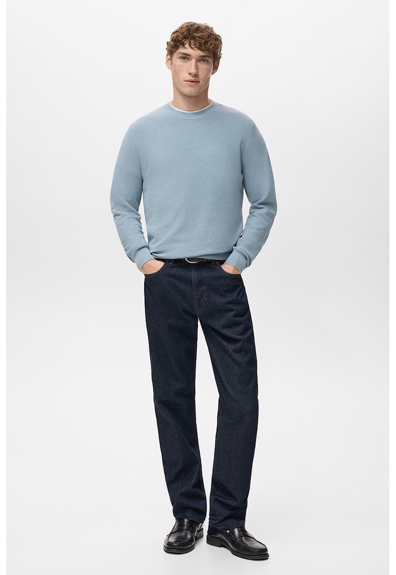 Pulover slim-fit cu model uni - Albastru prafuit