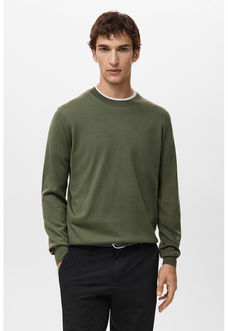 Pulover din lana cu decolteu rotund - Verde feriga