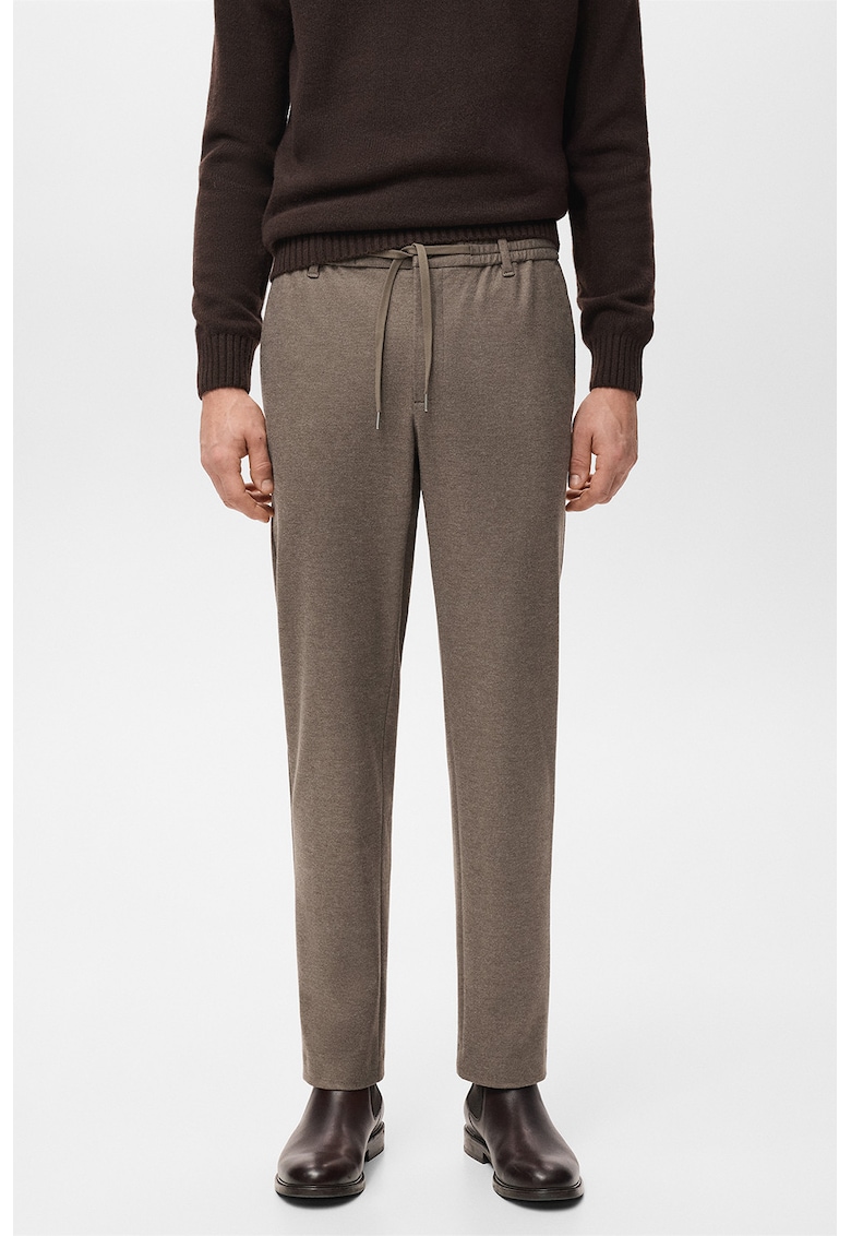 Pantaloni jogger conici cu snur - Maro melange