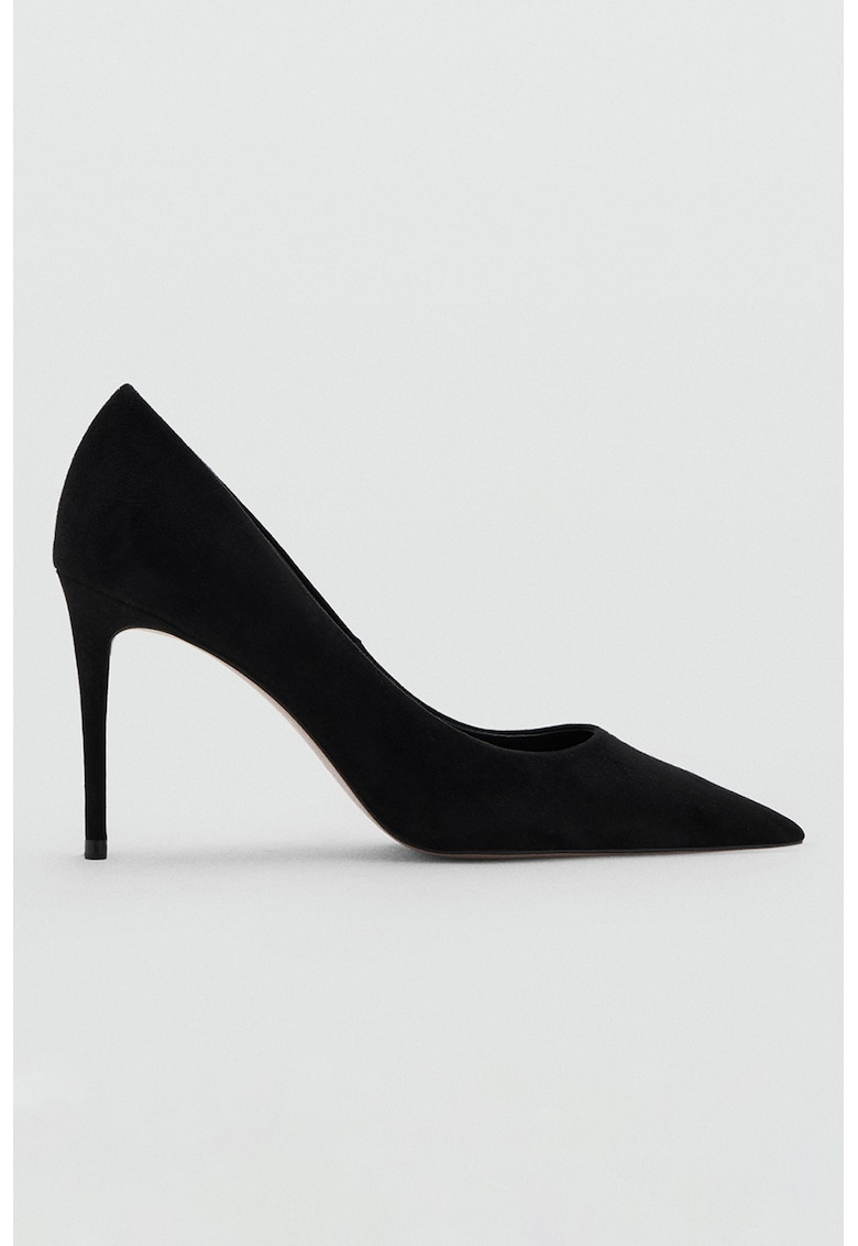 Pantofi stiletto de piele intoarsa sintetica - Negru