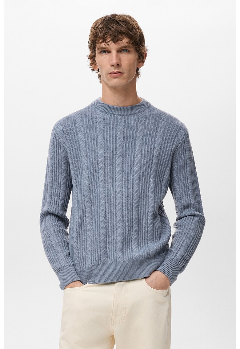 Pulover cu model torsade - Albastru prafuit