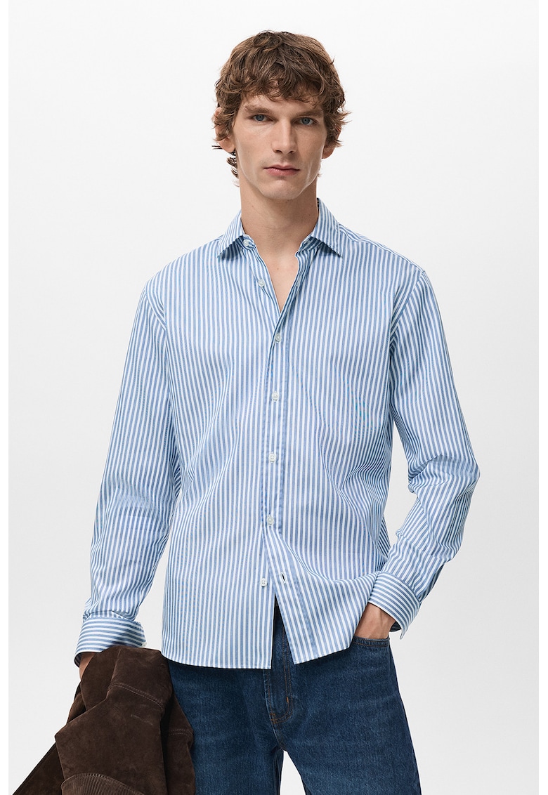 Camasa cu dungi si maneci lungi - Alb/Albastru