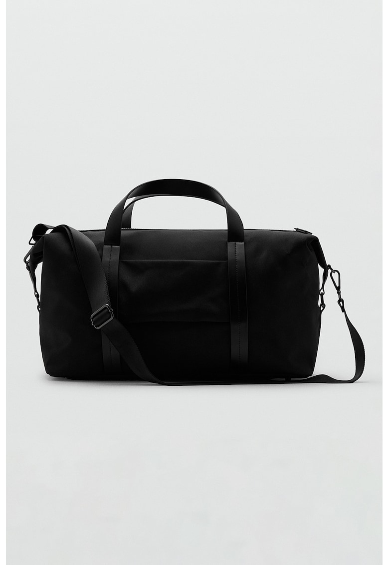 Geanta bowler cu detalii de piele - Negru